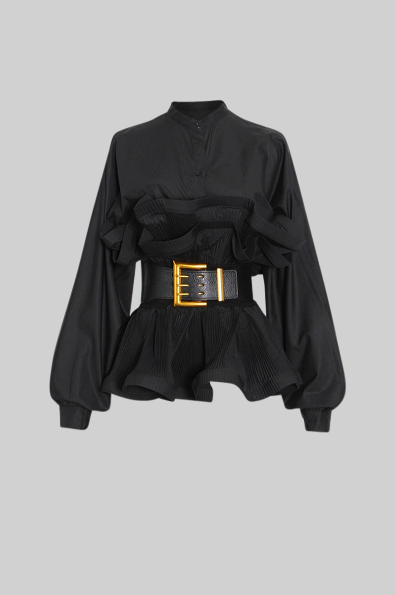 Ruffle Shirt with Massive Belt - Black