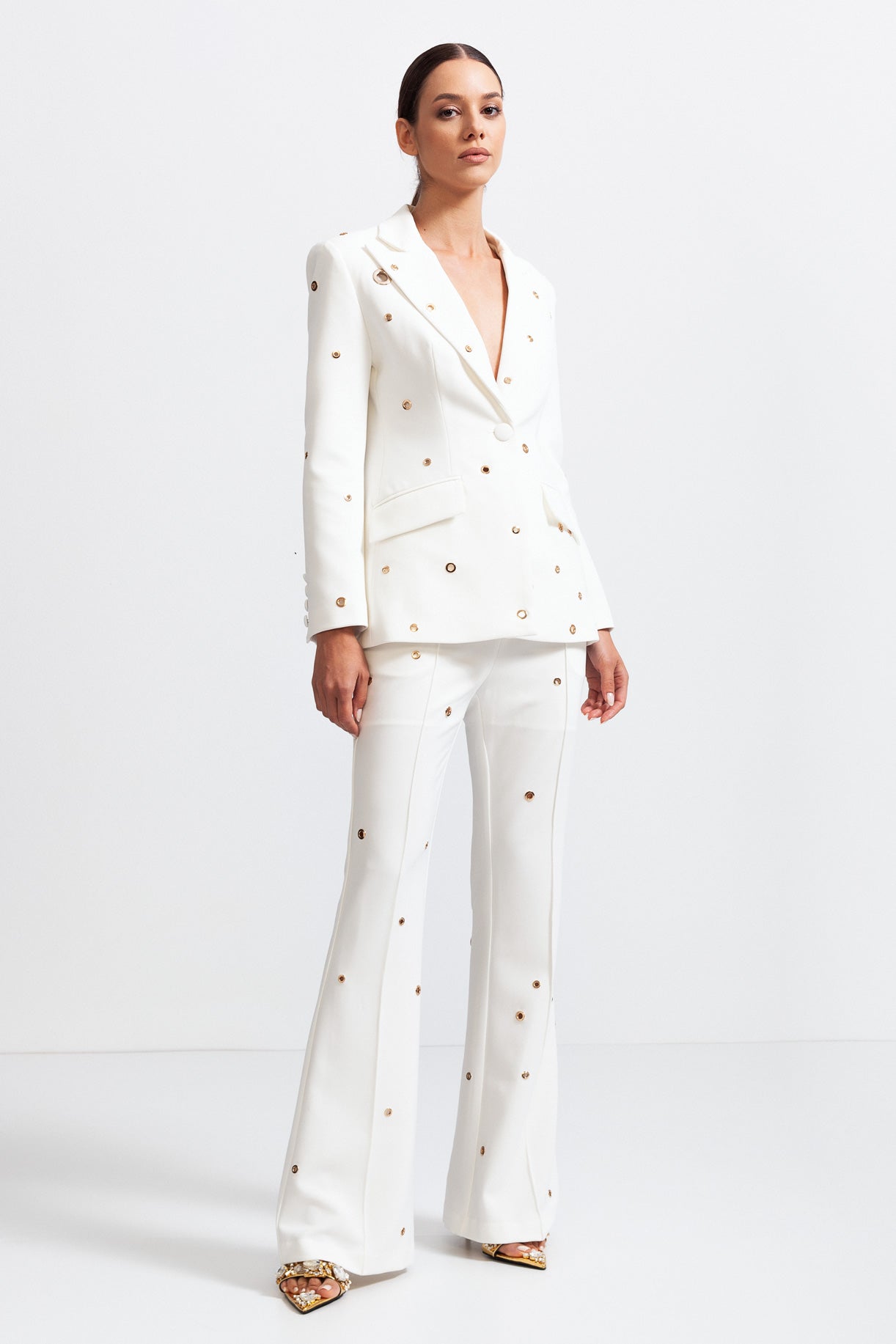 Two Piece Elegant Suit with Metal Details - White